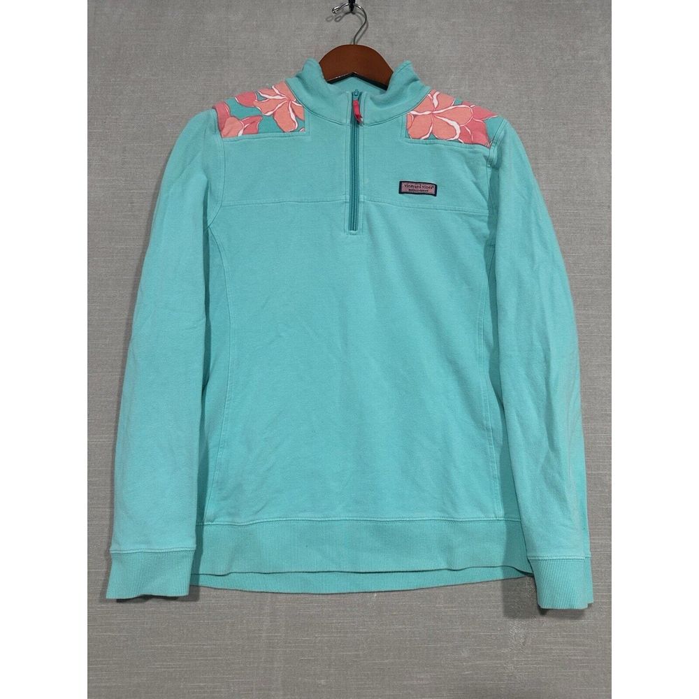 Vineyard Vines Women's Shep Shirt 1/4 Zip Long Sleeve Medium Green Floral